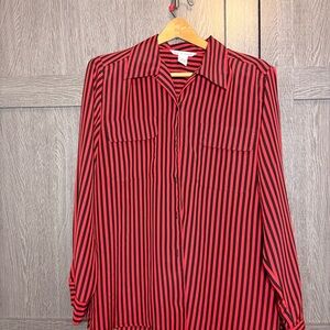 Red and Black Striped Women's Top